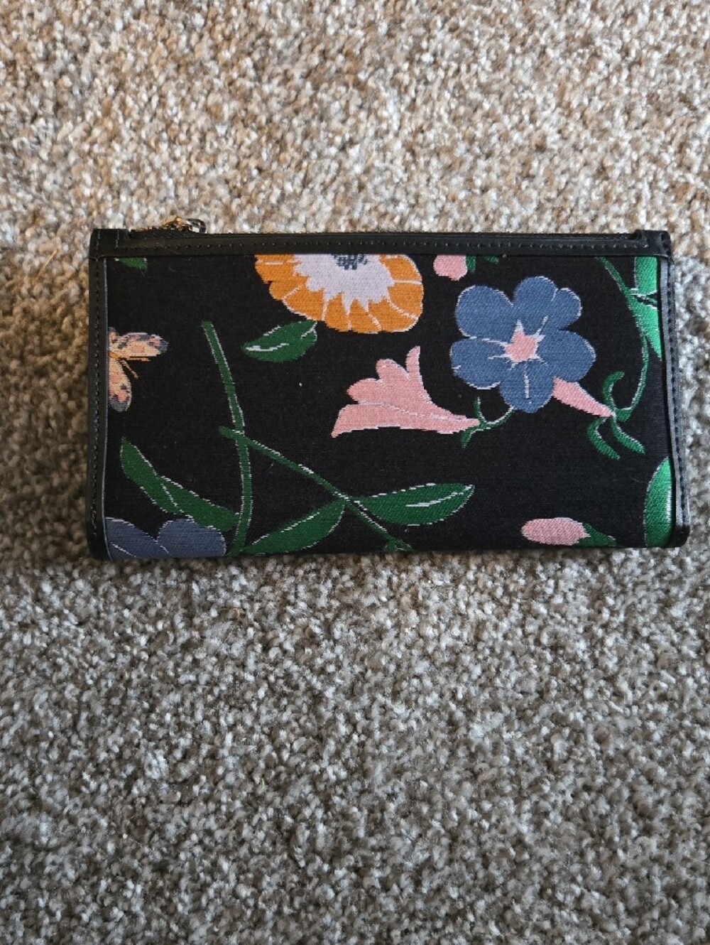 kate spade Black Floral Zip Card Holder with Orange, Blue and Pink Flowers - Picture 2 of 4